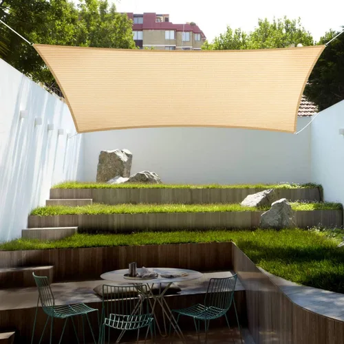 Vista 7 de Eden's Decor - Toldo protector solar de 4' x 5' beige para exteriores, toldo rectangular de tela de sombra para patio, jardín, pergola