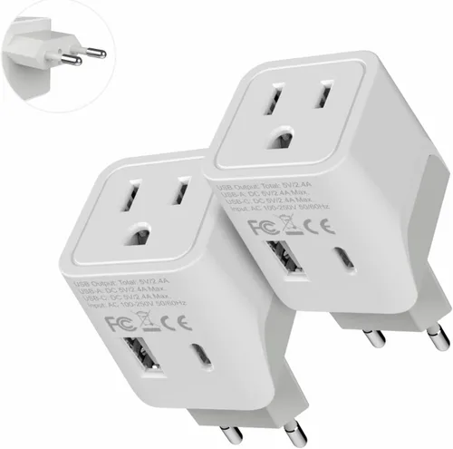 Vista 10 de Adaptador de viaje Ceptics, de EE. UU. a Japón, Filipinas, con doble USB, tipo A, ultra compacto Tipo L - Italia