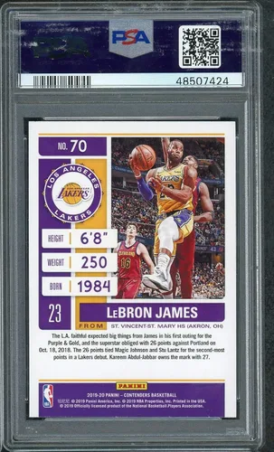 Vista 2 de LeBron James 2019 Panini Contenders - Tarjeta de baloncesto #70 graduada PSA 10 GEM MINT