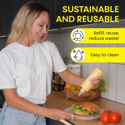 Vista 7 de BRIGHTFROM Botellas exprimibles para condimentos, botella vacía de 12 onzas con tapa superior roja, a prueba de fugas, ideal para salsa de tomate