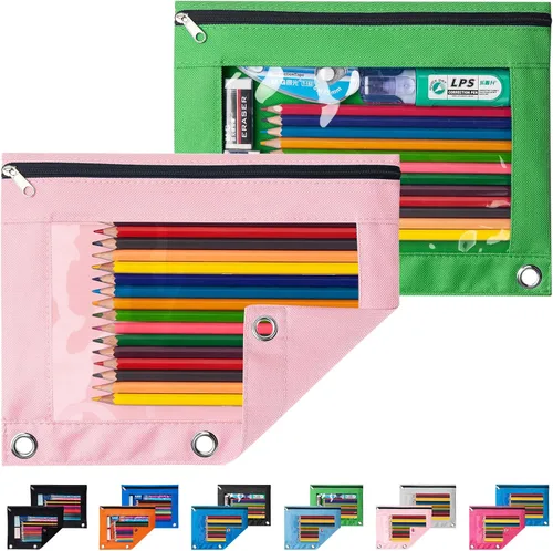 Vista 10 de Sooez Estuche para lápices para carpeta de 3 aros, paquete de 2 estuches para lápices con ventana transparente, bolsas para lápices con cremallera
