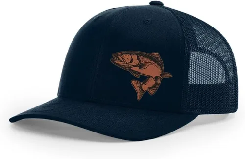 Vista 35 de Sombrero de pesca de trucha con parche de cuero grabado láser Richardson 112 Snapback Trucker Cap