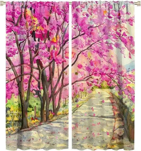 Vista 16 de Cortinas opacas con diseño floral de galaxia azul abstracta para dormitorio, cortinas de ventana de teñido anudado con diseño de flor de cerezo