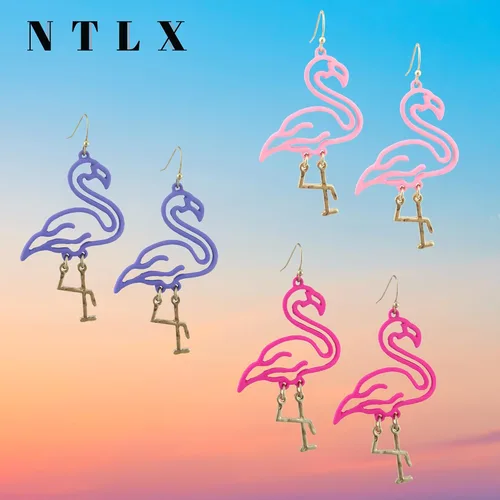 Vista 6 de Aretes colgantes bohemios para mujer, diseño de flamenco, palmera, cactus, planta de piña, revestimiento de goma, delicados, ligeros, hermosos