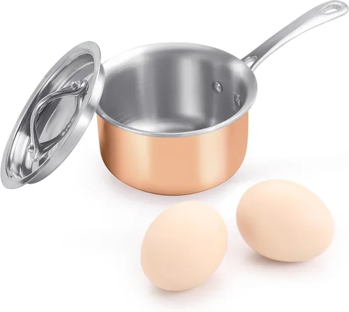 Vista 13 de Mini sartén, olla de acero inoxidable de tres capas con mango que se mantiene fresco, salsa térmica y aceite (4 pulgadas/0.12 cuartos de galón)