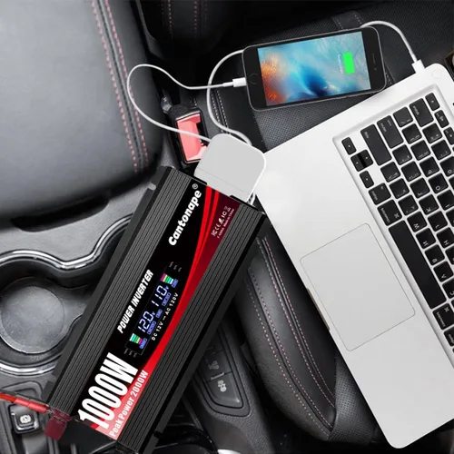 Vista 8 de Cantonape 1000W/2000W (Peak) - Inversor de corriente de auto DC 12 V a 110 V AC convertidor con pantalla LCD enchufe AC Dual y cargador USB dual