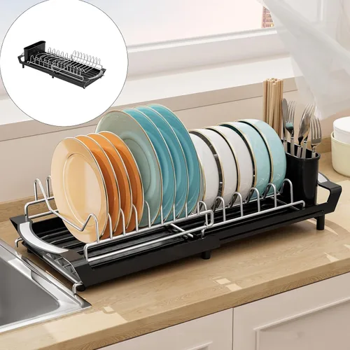 Vista 6 de Expandable 2-Level Dish Rack with Removable Storage – Space Saving Stainless Steel Dish Drainer, Adjustable from 30.5cm to 49.5cm for Small Kitchen