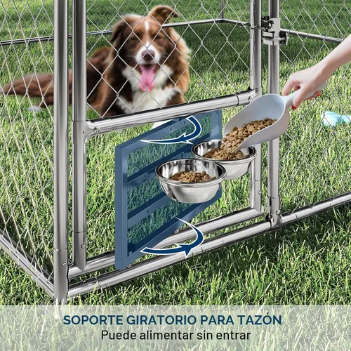 Vista 4 de Yafylly Perrera para perros XL de 10 x 10 pies – Perrera exterior con techo, perreras cubiertas con puerta de alimentación, recinto para perros al