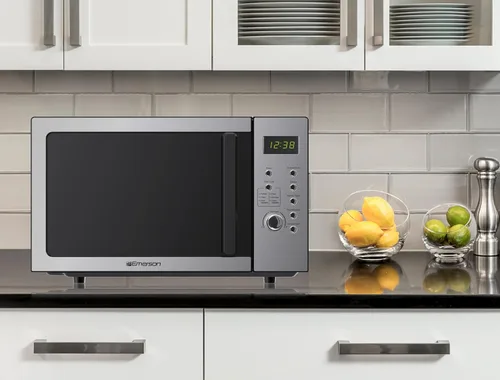 Vista 8 de Emerson MW9005SS Horno microondas compacto de encimera con control de botón, pantalla LED, 900W, 5 niveles de potencia, 6 menús automáticos, plato