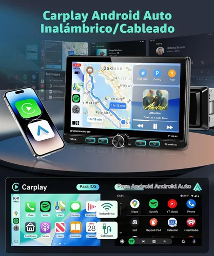 Vista 6 de Radio DIN simple de 7 pulgadas con CarPlay inalámbrico/con cable CarPlay Android Auto IPS Pantalla táctil giratoria ajustable MirrorLink FM/AM/RDS