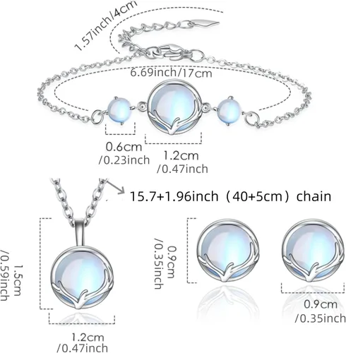 Vista 2 de Juego de joyas de piedra lunar (collar+pulsera+pendientes) regalo espiritual para mujeres, joyería de fiesta nupcial, elegante juego de regalo