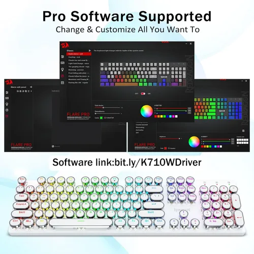 Vista 7 de Redragon K710 - Teclado mecánico inalámbrico para juegos, Bluetooth2.4Ghzcableado, retroiluminación LED RGB, interruptor azul, clic, recargable