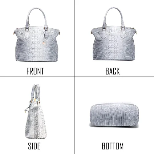 Vista 2 de Bolso de mano para mujer, bolso cruzado largo con clase, asa superior, cuero vegano, bolso de mano para mujer, patrón en relieve