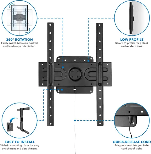 Vista 5 de Mount-It! Soporte de pared giratorio de horizontal a vertical para TV Soporte de TV vertical empotrado con rotación de 360 grados Se adapta a