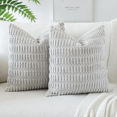 Vista 30 de OTOSTAR - Paquete de 2 fundas de almohada decorativas de pana suave de 18 x 18 pulgadas, funda de cojín a rayas estilo bohemio para sofá, cama, sala