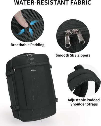 Vista 8 de ECOHUB Mochila de Viaje Aprobada para Aerolíneas, Bolsa de Artículos Personales, Mochila de Mano Negro