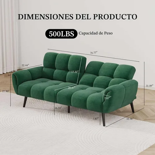 Vista 2 de HIPIHOM Sofá cama futón convertible de 76.77 pulgadas, moderno sofá futón de lino, cómodo sofá cama con respaldo ajustable, sofá cama para espacios