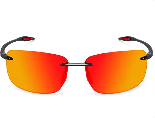 Vista 2 de JULI - Lentes de sol polarizados deportivos para hombres y mujeres, marco sin montura Tr90 para correr, pesca, golf, surf, conducción (rojo)