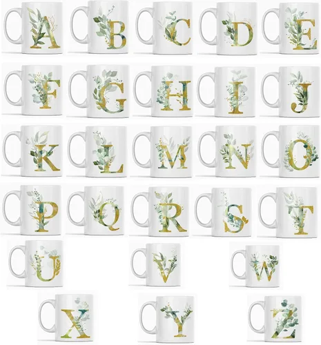 Vista 4 de Taza de café Alpha/N con letra gráfica N – Letra alfabeto monograma N – oro brillante cualquier letra floral alfabeto té café caliente taza