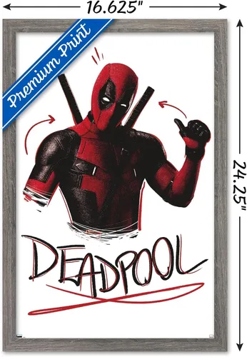 Vista 3 de Trends International Marvel Deadpool Legacy - Póster de pared con pulgares arriba, 14.72 x 22.37 pulgadas, versión enmarcada de madera de granero