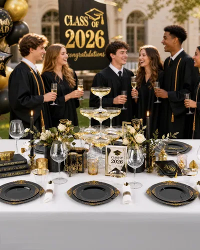 Vista 4 de Nervure 175 platos de plástico negro, platos de fiesta desechables para 25