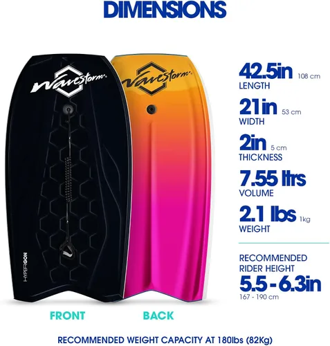 Vista 4 de Wave Storm - Bodyboard de espuma de rendimiento de 42.5 pulgadas con fondo de canal de aleta sectorial Negro