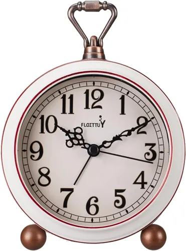 Vista 12 de FLOITTUY Reloj despertador de metal analógico retro antiguo de 4.5 pulgadas, funciona con pilas, reloj de noche silencioso, reloj vintage colgante