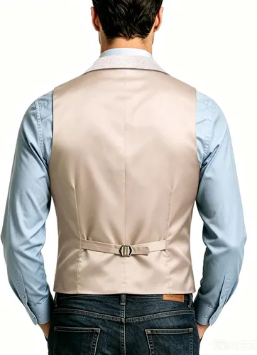 Vista 3 de Hi-Tie Chaleco de lana con solapa de muesca para hombre, chaleco individual C champaña