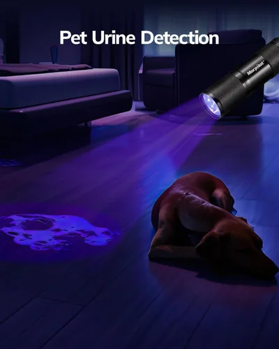 Vista 5 de Morpilot - Linterna de luz negra mini UV: linternas de luz negra de 395nm, luz de 9 led para detector de orina de mascotas para perro/gato, manchas