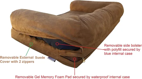 Vista 3 de Dogbed4less Sofá cama ortopédico de espuma viscoelástica de gel prémium para mascotas con forro impermeable y funda marrón de microgamuza para sofá