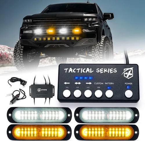 Vista 11 de Xprite Kit de luces estroboscópicas LED ámbar para montaje en superficie, parrilla de parrilla lateral, luz intermitente de advertencia