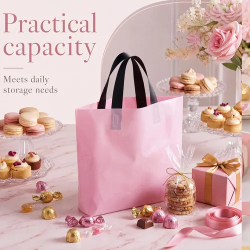 Vista 6 de Geyee - 100 bolsas de regalo de plástico rosa de 8 x 7 pulgadas, bolsas