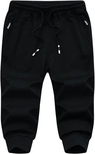 Vista 6 de FASKUNOIE Pantalones deportivos cortos casuales de algodón para hombre 34 pantalones deportivos capri transpirables por debajo de la rodilla