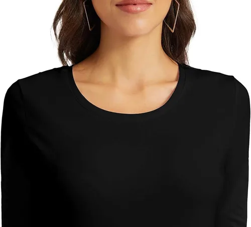 Vista 6 de Camiseta básica de media manga con cuello redondo para mujer, casual, color liso, de algodón