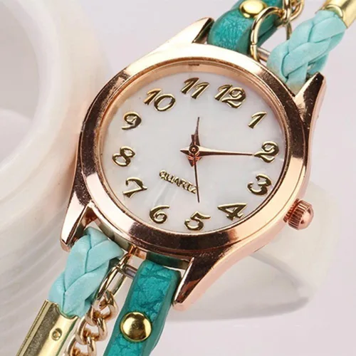 Vista 4 de Encantador reloj de pulsera de cadena de cuero vintage para mujer