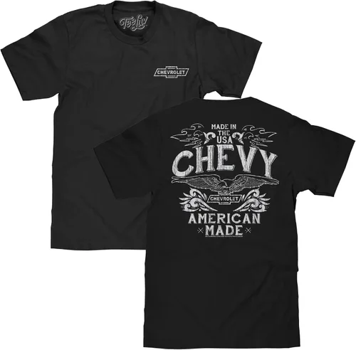 Vista 5 de Tee Luv Camiseta con logotipo de Chevrolet Faded - Chevy USA Graphic, Negro
