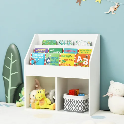 Vista 2 de KOTEK Estantería para niños con organizador de almacenamiento de juguetes, estantería para niños con estante de libros de 3 niveles y 2 cubos