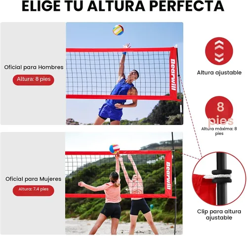 Vista 3 de Bearwill Volleyball Net, 12FT/20FT Portable Volleyball Net for Backyard, Freestanding Volley Ball Set Height Adjustable with Carry Bag, Volley Ball