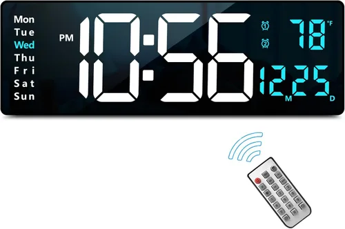 Vista 15 de Reloj digital, reloj de pared digital para decoración de sala de estar, reloj de mesa con alarma para dormitorio, reloj de pared grande con control