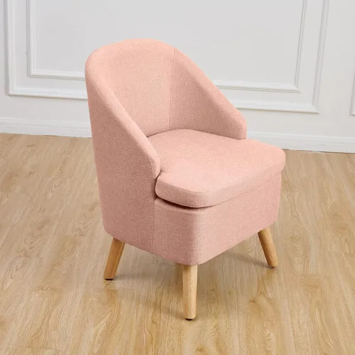Vista 12 de Bonita silla tapizada color beige con estilo de barril, sofá individual redondo de tela similar al lino de algodón para patas de madera, sala