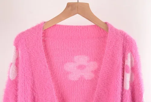 Vista 5 de chouyatou Cárdigan corto con estampado de margaritas para mujer, parte delantera abierta, tejido jacquard