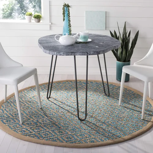 Vista 28 de SAFAVIEH Natural Fiber Collection - Alfombra decorativa, 2.3 x 4 pies, azul tropical y natural, yute bohemio con borlas de diamante, hecho a mano