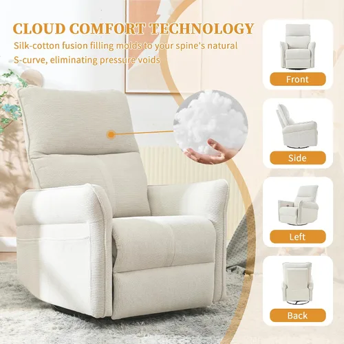 Vista 6 de Silla reclinable giratoria, mecedora manual para cuarto de bebé Beige