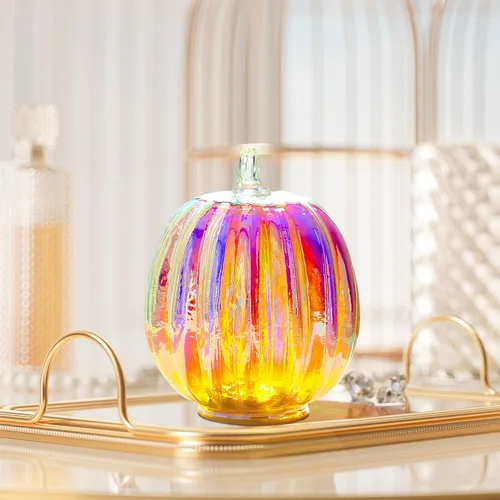 Vista 2 de Romingo Luz de calabaza de cristal de mercurio con temporizador para decoraciones de calabaza de Halloween, decoración de otoño y Acción de Gracias
