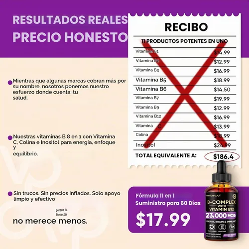 Vista 7 de Complejo de vitamina B 23000mcg - Metil B12 B9 Fólico B7 Biotina, B1, B2, B3, B5, B6, Vitamin B Complex Liquid Drops for Men & Women with Vitamin
