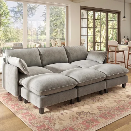 Vista 22 de WorthFurni Sofá modular modular de 105 pulgadas con asiento profundo, sofá nube en forma de L con cojines de gran tamaño y otomanas móviles, sofás
