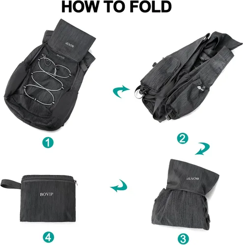 Vista 4 de BOVIP Mochila de senderismo de 20L Mochila de senderismo plegable ligera Mochila de viaje pequeño al aire libre Bolsa de hombro plegable Negro