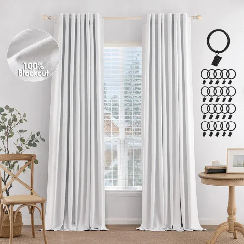 Vista 21 de MIULEE Cortinas 100% opacas de 84 pulgadas de largo de lino, cortinas y drapeados, juego de 2 paneles para dormitorio, pestaña trasera, sala