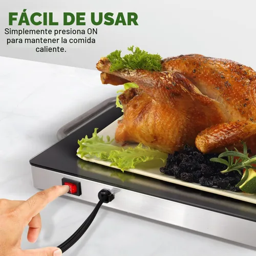 Vista 3 de NutriChef - Charola para conservar los alimentos calientes. Plato caliente para alimentos con vidrio resistente que irradia calor