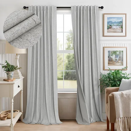 Vista 34 de Pitalk Cortinas cortas 100% opacas de lino para cafetería, 40 pulgadas de largo, 2 paneles, cortinas de puerta francesa para ventana, cortina